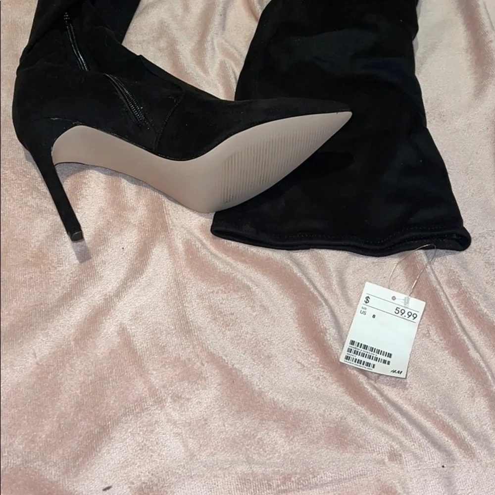 Over the knee high heel black suede boots sz 8 - Picture 3 of 4